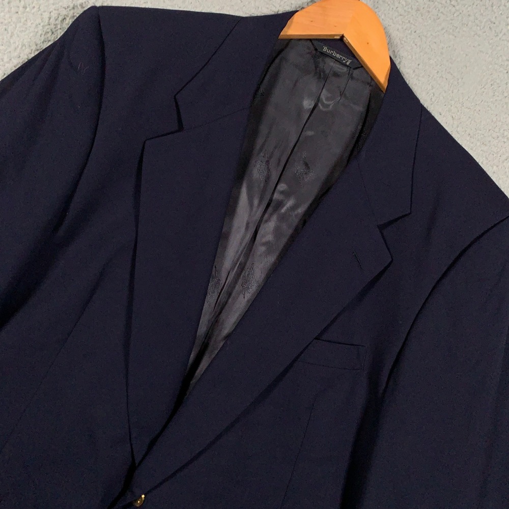 Burberrys Prorsum Blazer Jacket Mens 46R Navy Blue Super 100s Wool Gold Button
